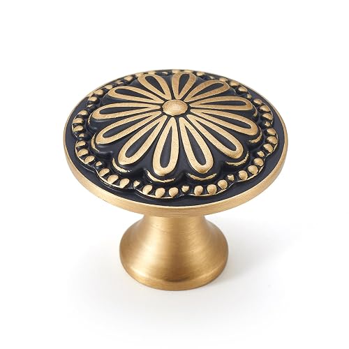 FLIRABBIT Flower Brass Cabinet Knobs 5 Pack