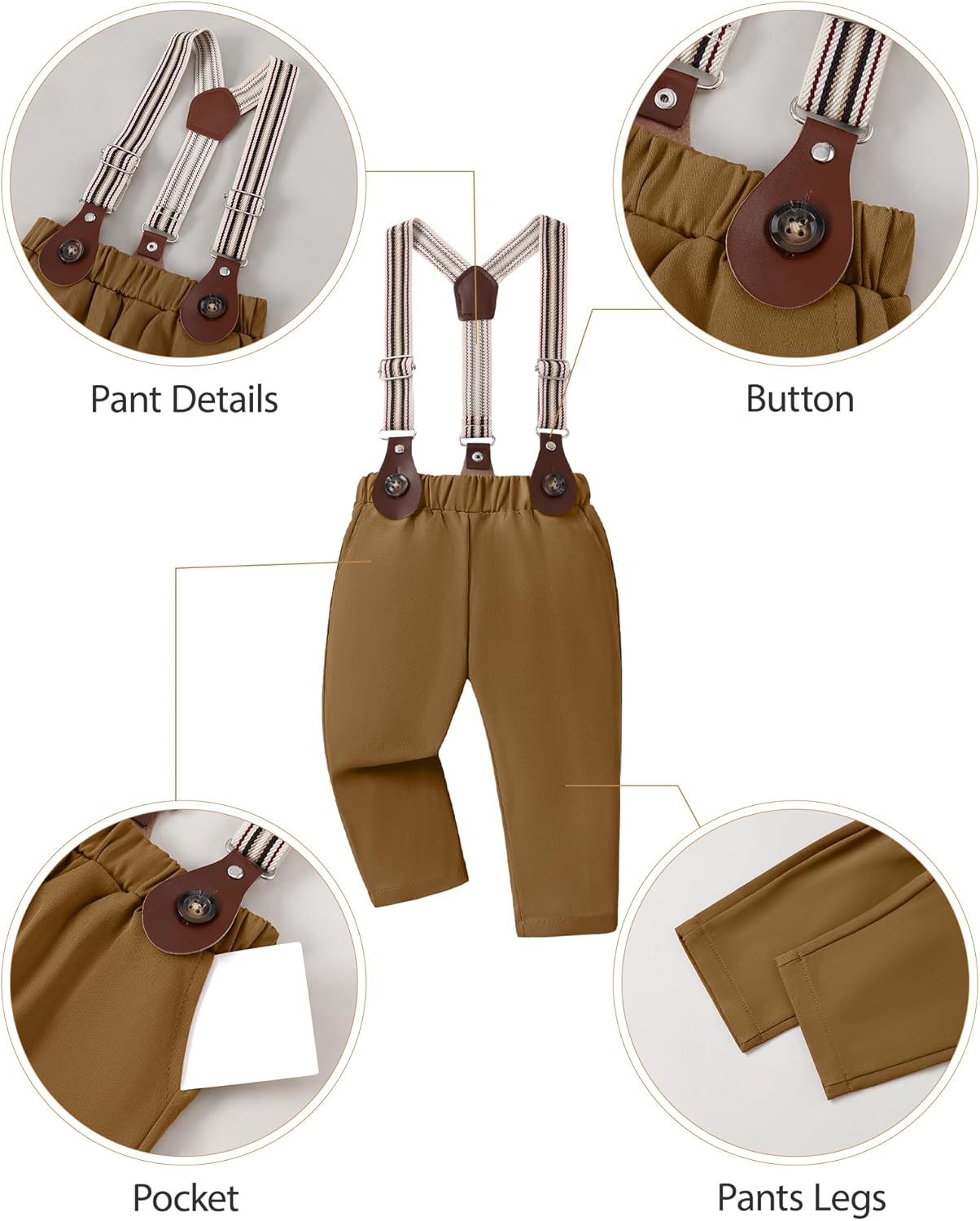 YUEMION Baby Boy Clothes Wedding Outfit Infant Tuxedo Gentleman Suits Dress Shirt+ Beret Hat +Suspender Pants +Bowtie 0-18M - Image 3