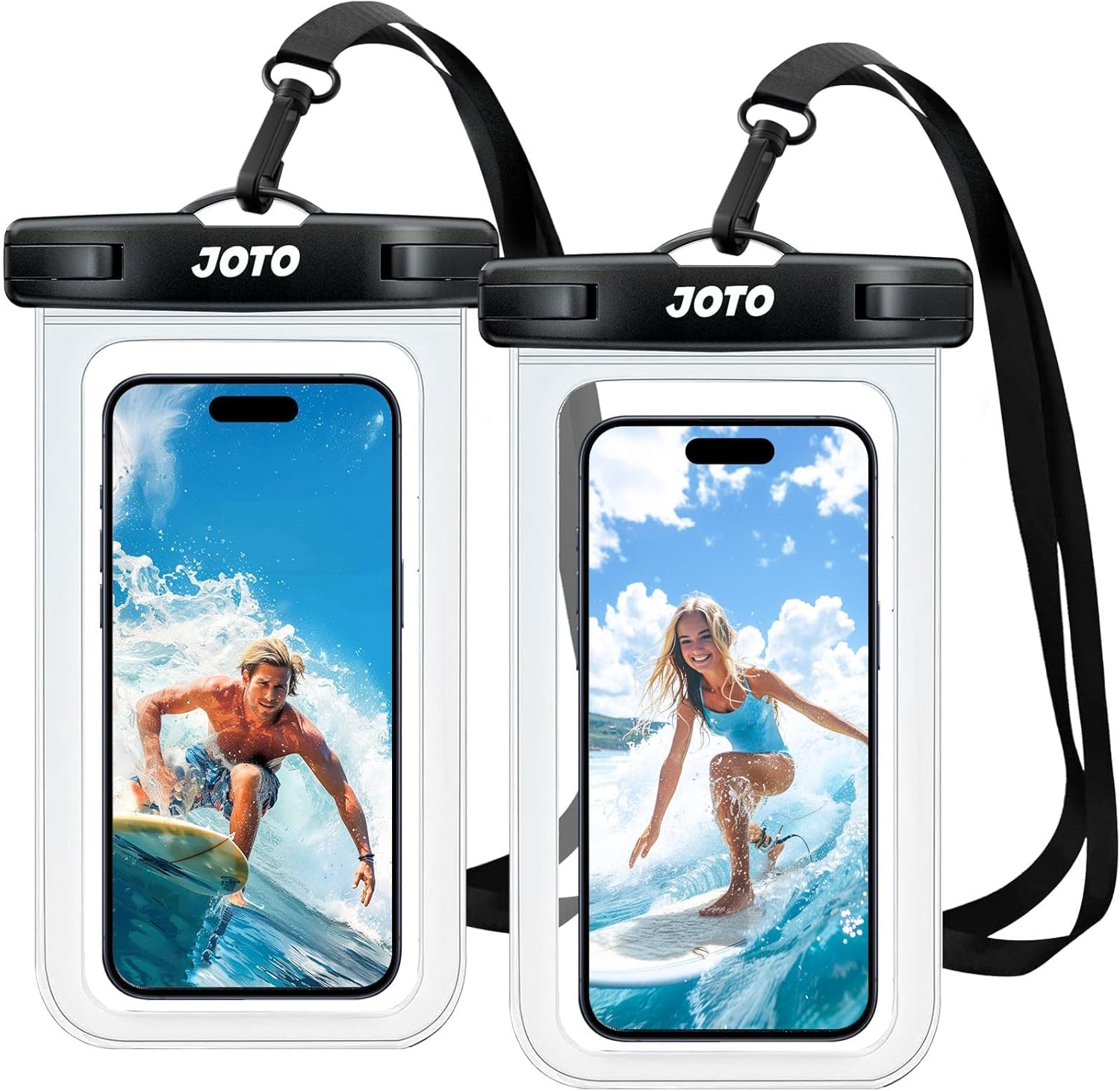 JOTO 防水ケース 2枚セット スマホ用 IPX8認証iPhone17/16/15/14/13/12 Pro Max Galaxy S24/S23 Ultra Pixel 8 Pro 対応 7インチまで 指紋認証対応 風呂 海 プール 釣り アウトドア 首掛け式 -2クリアー
