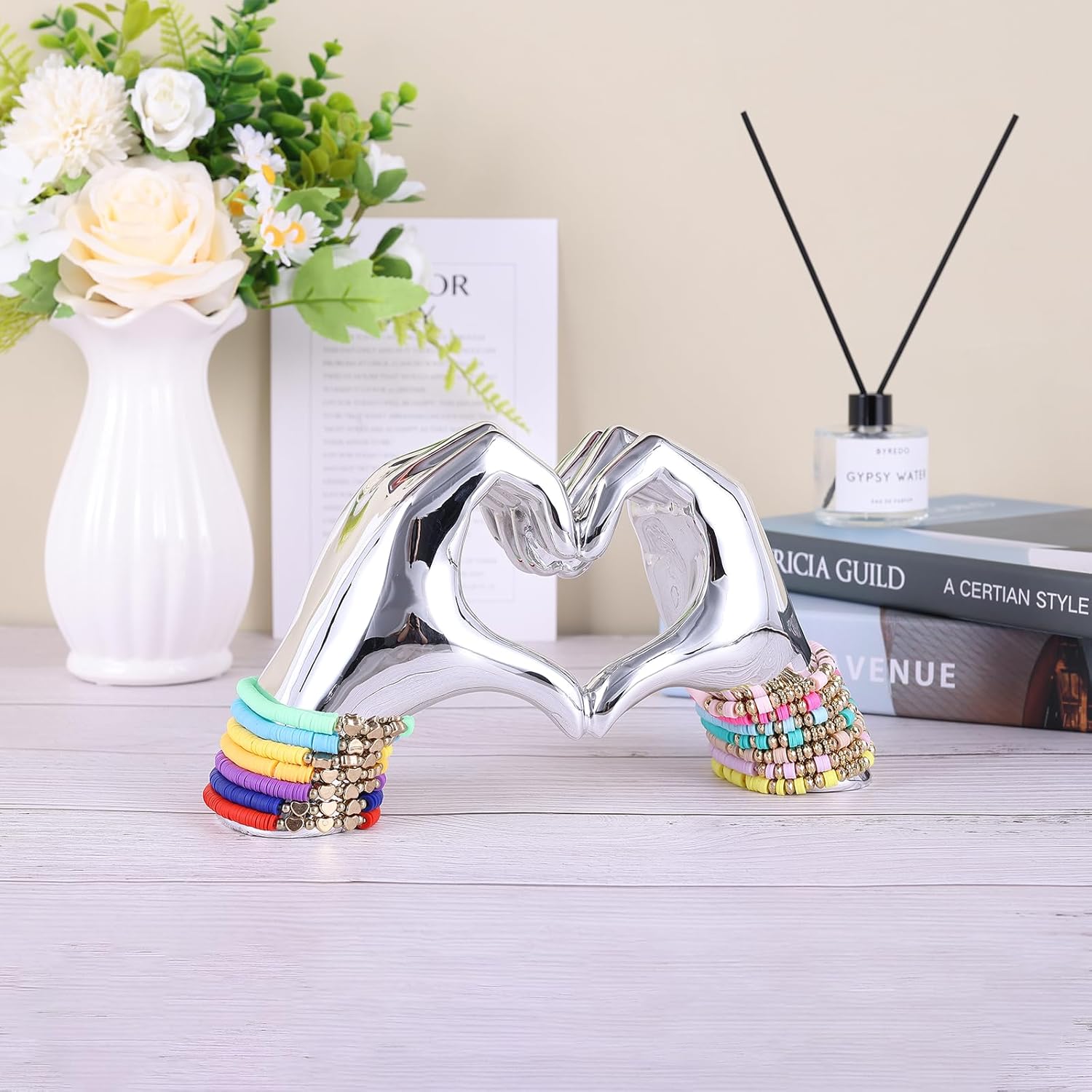 Heart and Hand Sculpture, Hand and Heart Statue Home Decor, Cute Heart Shaped Bracelet Holder, Bohemian Wedding Decor, Girly Room Decor Aesthetics, Birthday Gift for Wife, Wedding