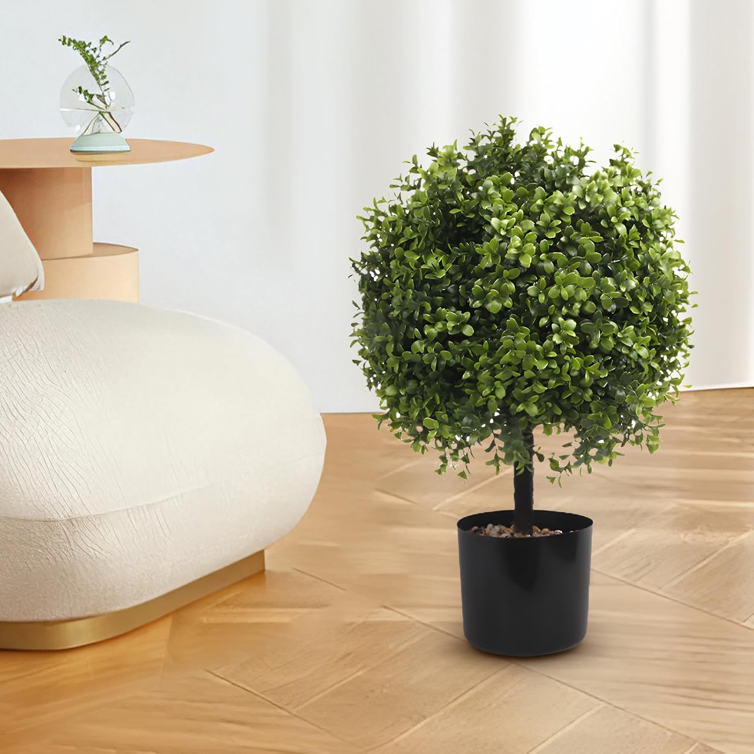2Pcs Boxwood Artificial Boxwood Topiaries,19.7Inch UV-Resistant Faux Boxwood Ball Tree, Year-Round Decor,Zero Maintenance,for Home/Office Accents