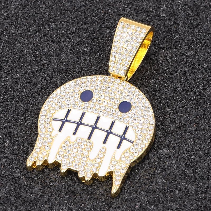Miami Cuban Link Ice Out Chain for Men Gold Sliver Smiling Face Hip-hop Diamond Pendant Grimace Necklace Bling Mens Jewelry Gift 18-20-22In with Unique Charms - Image 2
