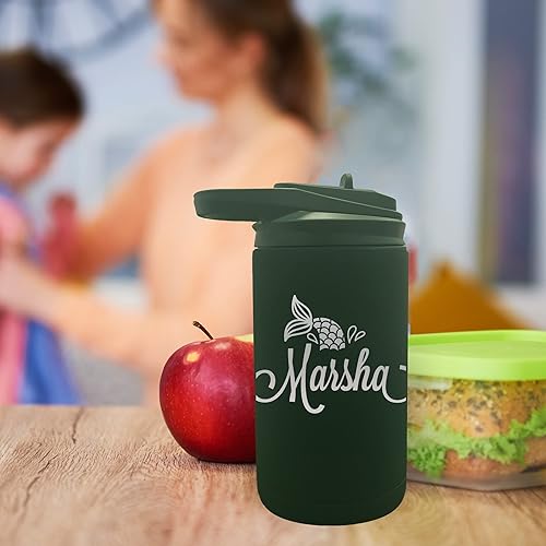 Miniatura 4 de Botella de agua de alta calidad personalizada de 12 onzas con pajilla, vaso aislado de doble pared para niños, niñas, escuela y deportes, grabado