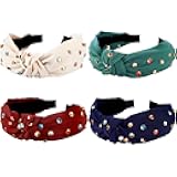 4 Pcs Rhinestone Knotted Headband for Women Girls Crystal Jeweled Embellished Hairband Twist Knot Wide Hair Hoop Accessories