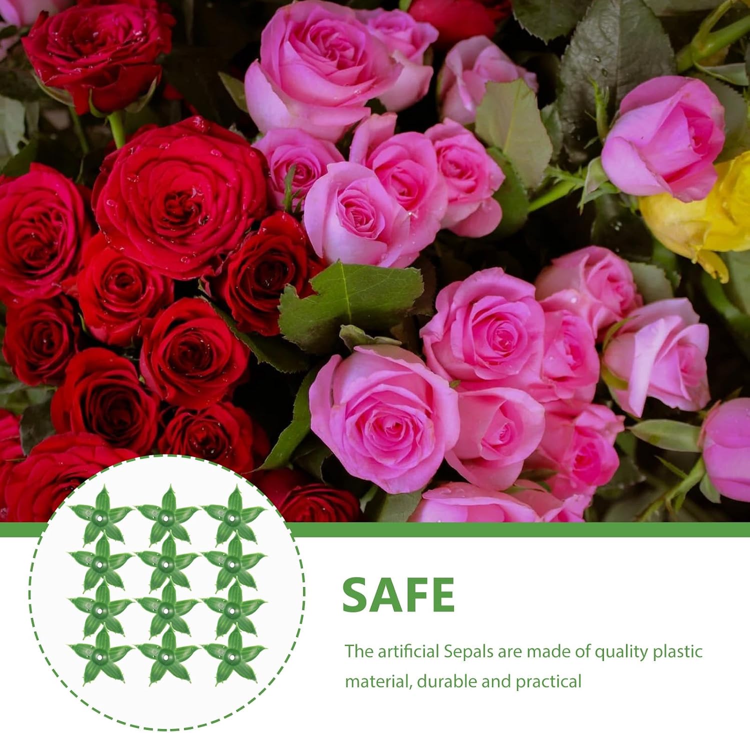 COHEALI Artificial Floral Receptacle Fake Flowers Calyxes Plastic Base Faux Calyx Floral Sepals for Craft DIY Home Party Wedding Bouquet Accessories 120pcs Green