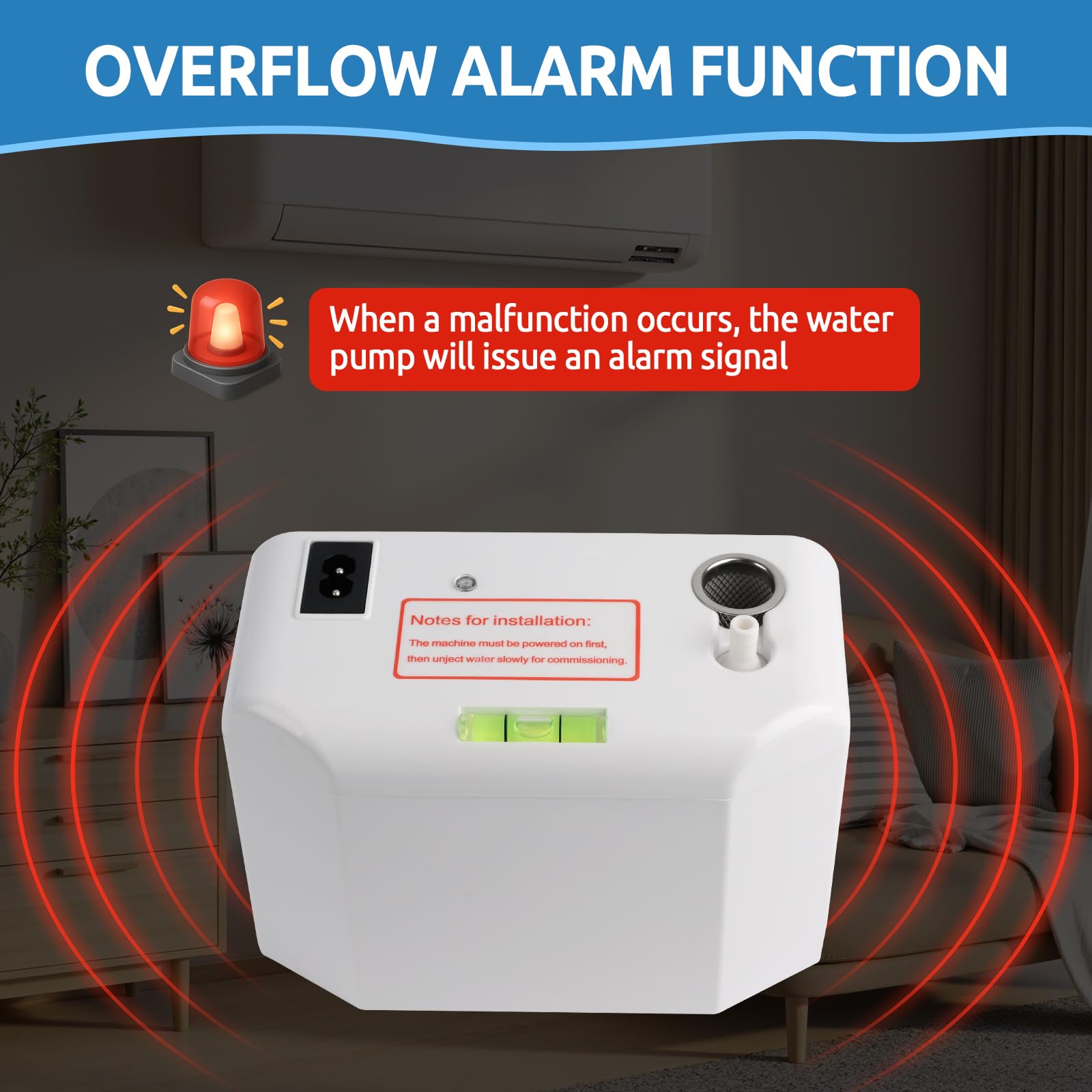 Bomba de Condensados Aire Acondicionado, Bomba de Condensado 24L/H, con Alarma ce Desbordamiento, Automática Silenciosa con Manguera ce 5m/Depósito ce Agua ce 200ml para Aires Acondicionados ce 8KW