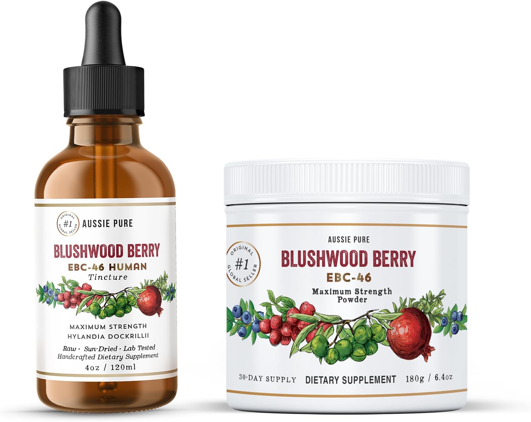 Aussie Pure Blushwood Berry EBC-46 Maximum Strength Tincture and Powder Bundle - Convenient for Oral and Topical Care - Immune and Cell Support - Contains The Fruit and Seed - All Ages