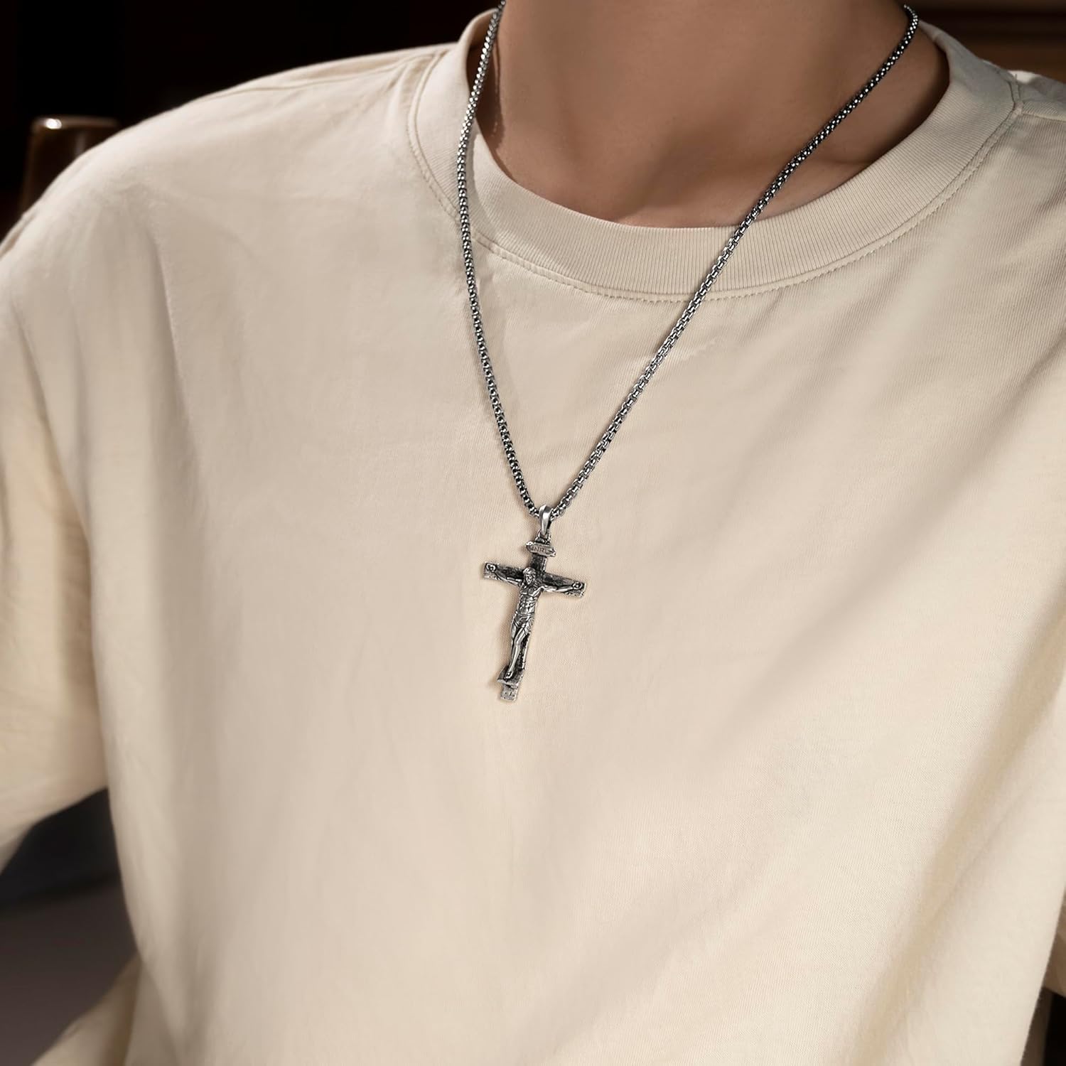 BGCOPPER Sterling Silver Crucifix Pendant Necklace for Men Women, Jesus Cross Necklace for Boy Christmas Gift - Image 6