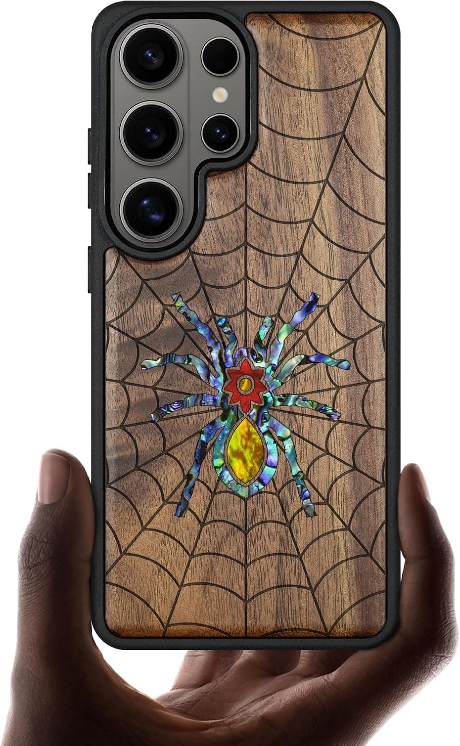 Carveit Magnetic Wooden Case for Samsung Galaxy S26 Ultra Case, Wood Artisan Engraved & Handmade Shell Inlaid, Compatible with MagSafe Wireless Chargers (Spider Web) Walnut