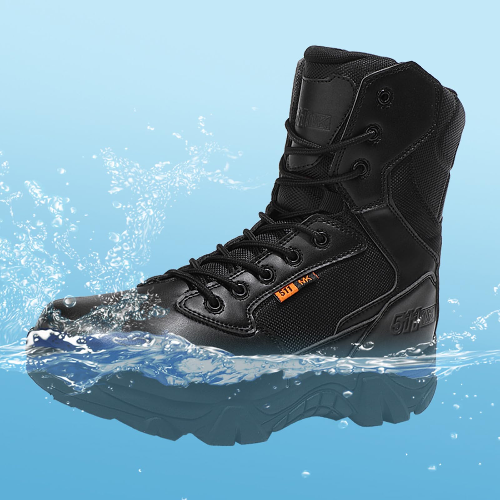 BLBK Bottes militaires imperméables pour homme avec fermeture éclair - En cuir - Pour la randonnée, l'alpinisme, la pêche, la chasse