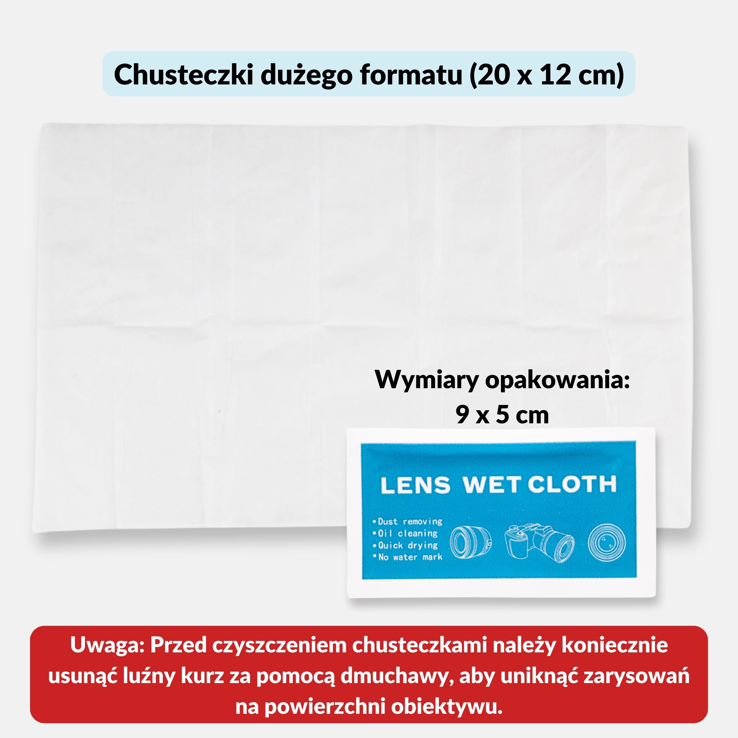 Lens-Aid Mokre ściereczki do czyszczenia soczewek, wyświetlacza telefonu komórkowego, okularów, tabletów – 20 sztuk do szybkiego i dokładnego czyszczenia na mokro