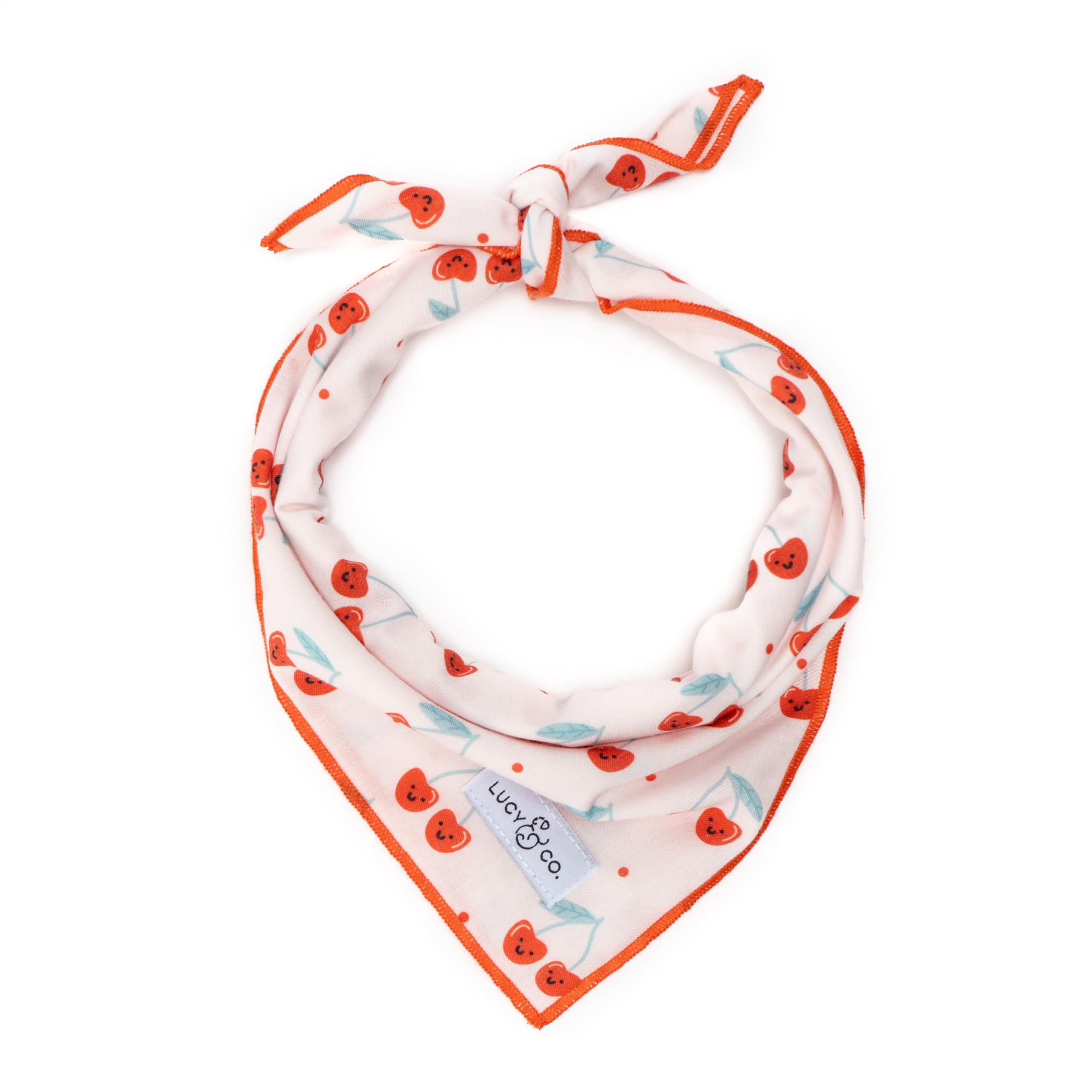 Lucy & Co. Cheery Cherries Bandana - Durable Comfortable Dog Bandana - Designer Puppy Accessory - Machine Washable - Large - Red Gingham Cherries