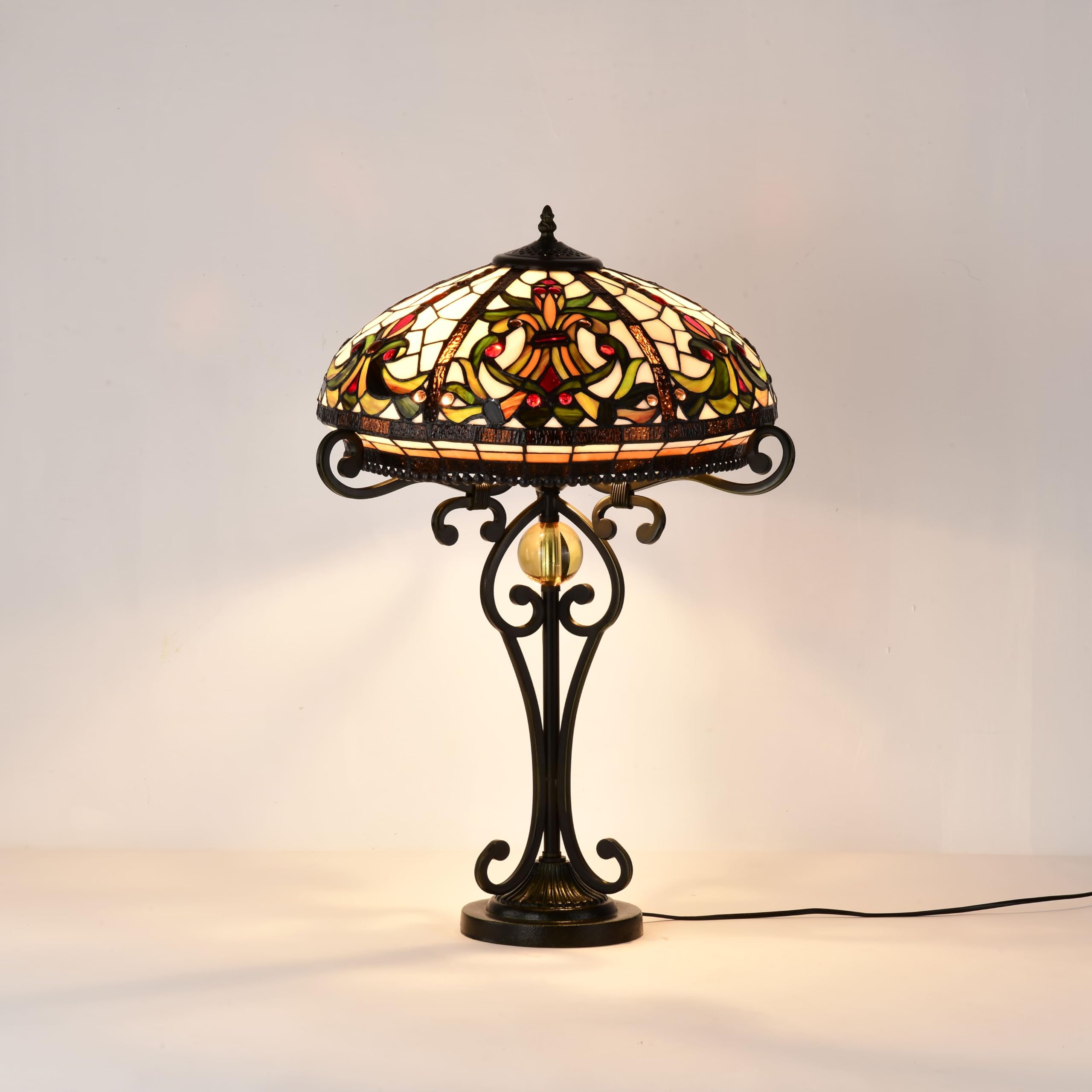 Belofay (Real Tiffany Stained Glass) Tiffany Vintage Bedside Table Lamps Light