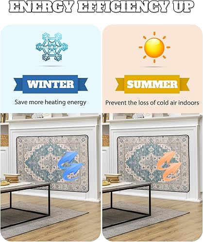 Miniatura 4 de Fireplace Cover for Inside BrickMetal Frame Fireplace, Magnetic Fireplace Screen Decorative, Retro Wallpaper Mural Medieval Blue Texture Draft