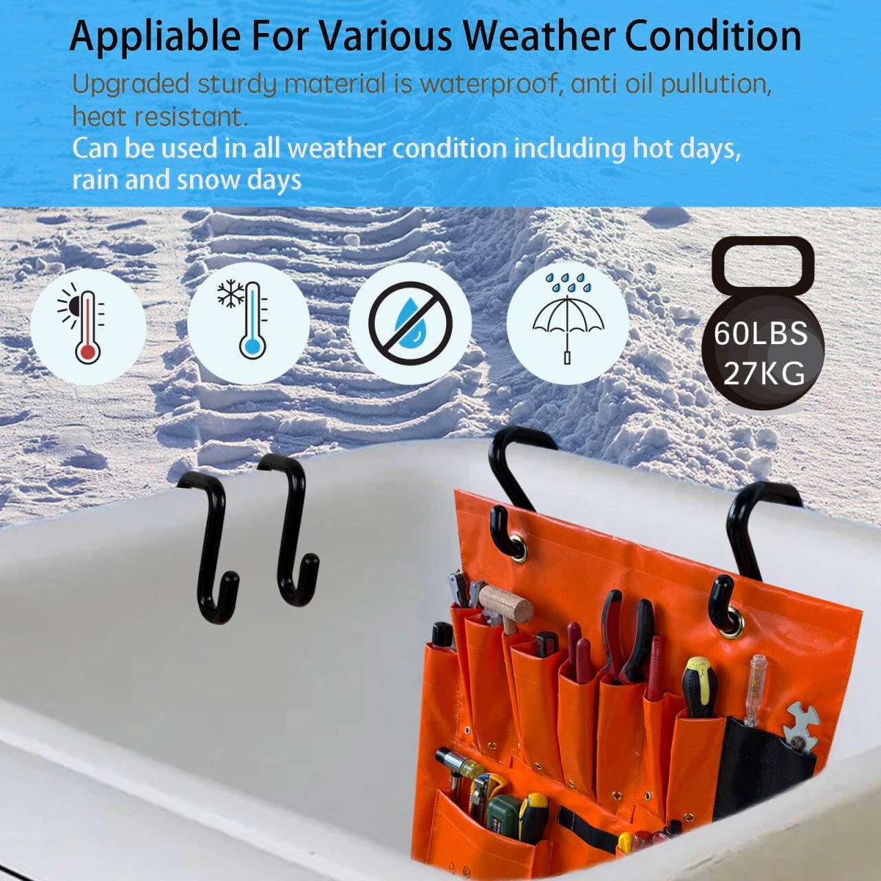 Lineman Tool Board Secure Fit, Aerial Apron, Sturdy Lineman Tool Bag, Bucket Truck Tools Organizer, Include Two 2" Hooks
