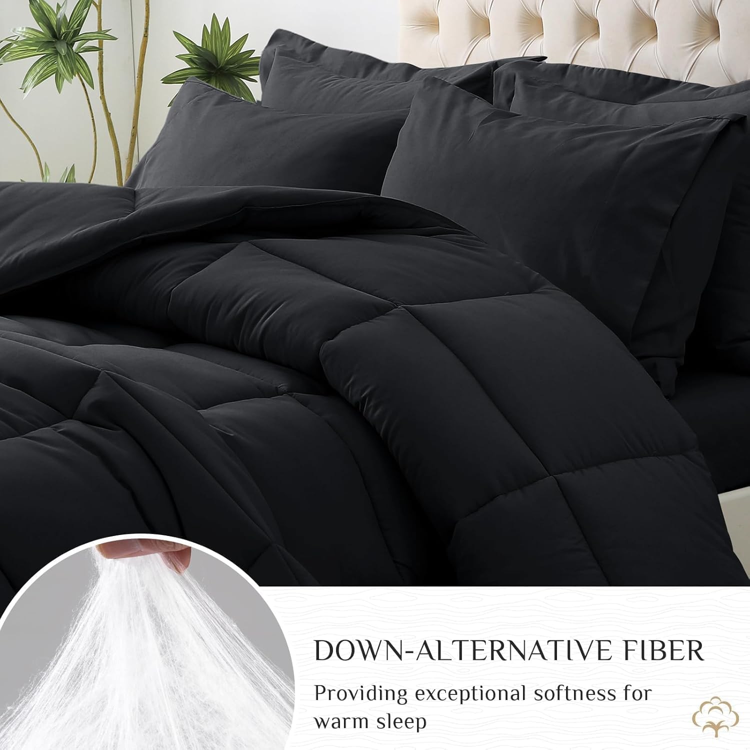 JOLLYVOGUE Full Comforter Set, Ultra-Soft Bed in a Bag Full Size 7 Pieces, Oeko-TEX Certified Bedding Set with Down Alternative Comforter, Sheets, Pillowcases & Shams, Black - Image 4