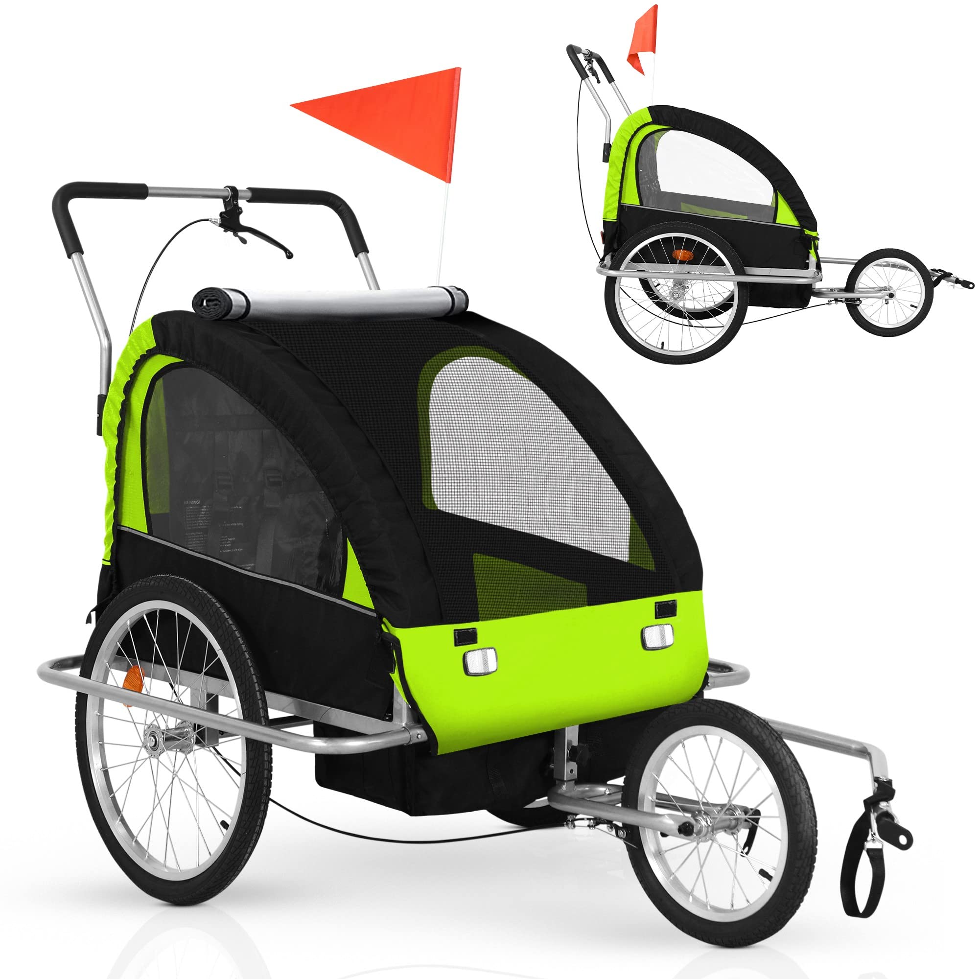 Jago® Remolque para Bicicleta – 2 plazas para niños de 12 Meses + fijación de 5 Puntos, Plegable, Bolsillos Laterales, Carga máxima 40 kg, en 3 Colores – Carrito para Perros, Cochecito de bebé