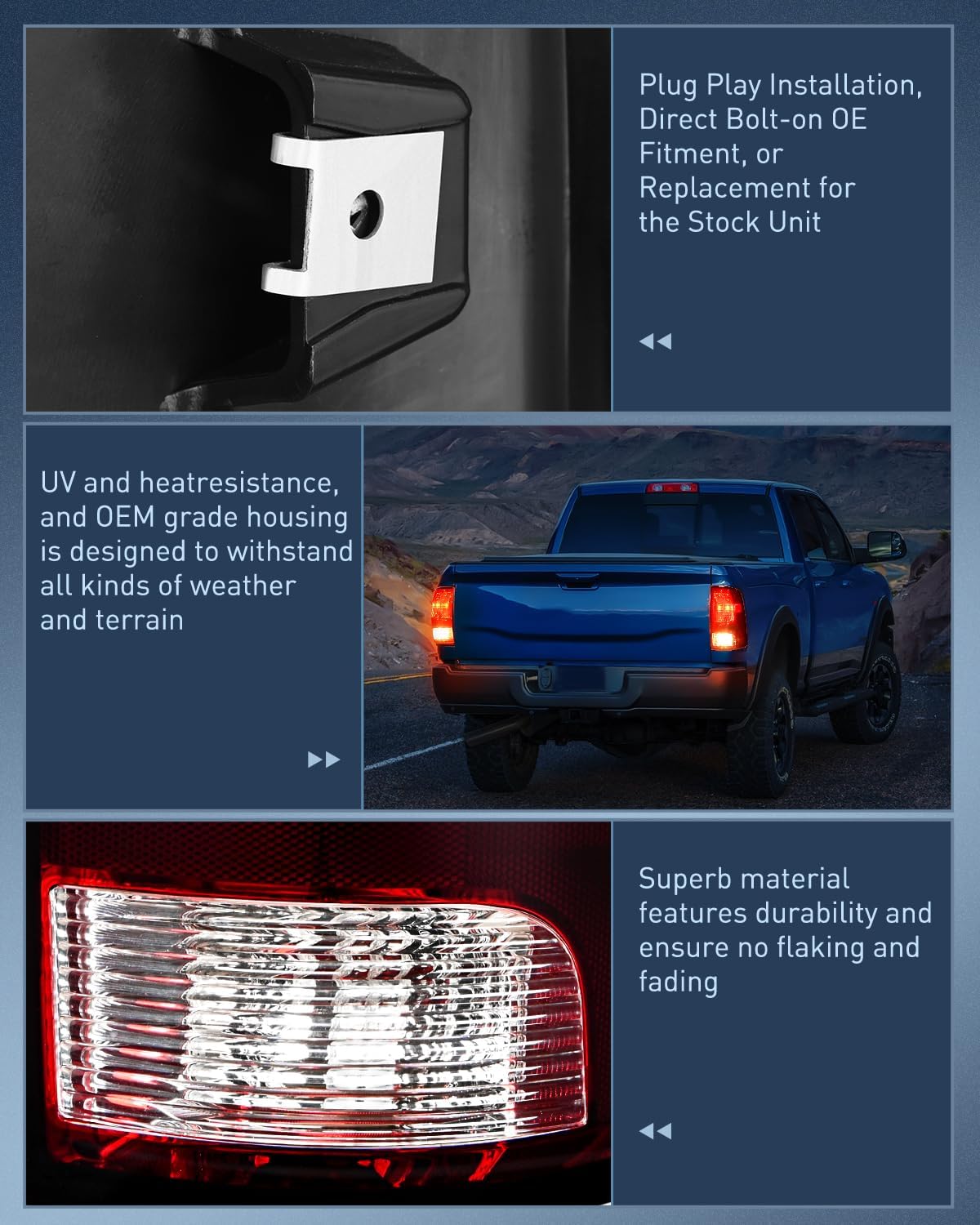 Nilight Taillight Assembly Compatible with 2009-2018 Dodge Ram 1500