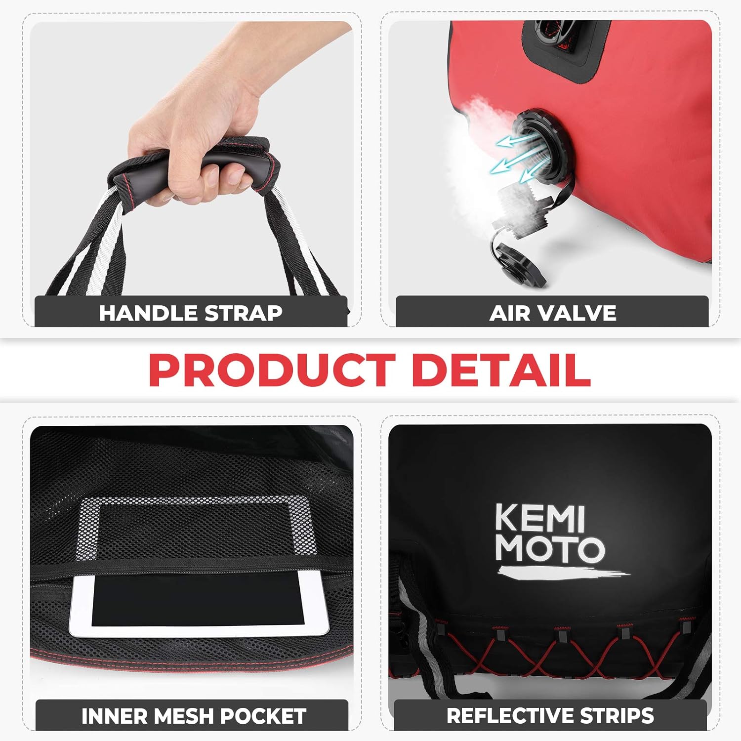 KEMIMOTO Motorcycle Dry Duffel Bag 50L Waterproof with Mounting Straps and Outside Pockets Motorcycle Luggage Gear Tail Bags - Image 5