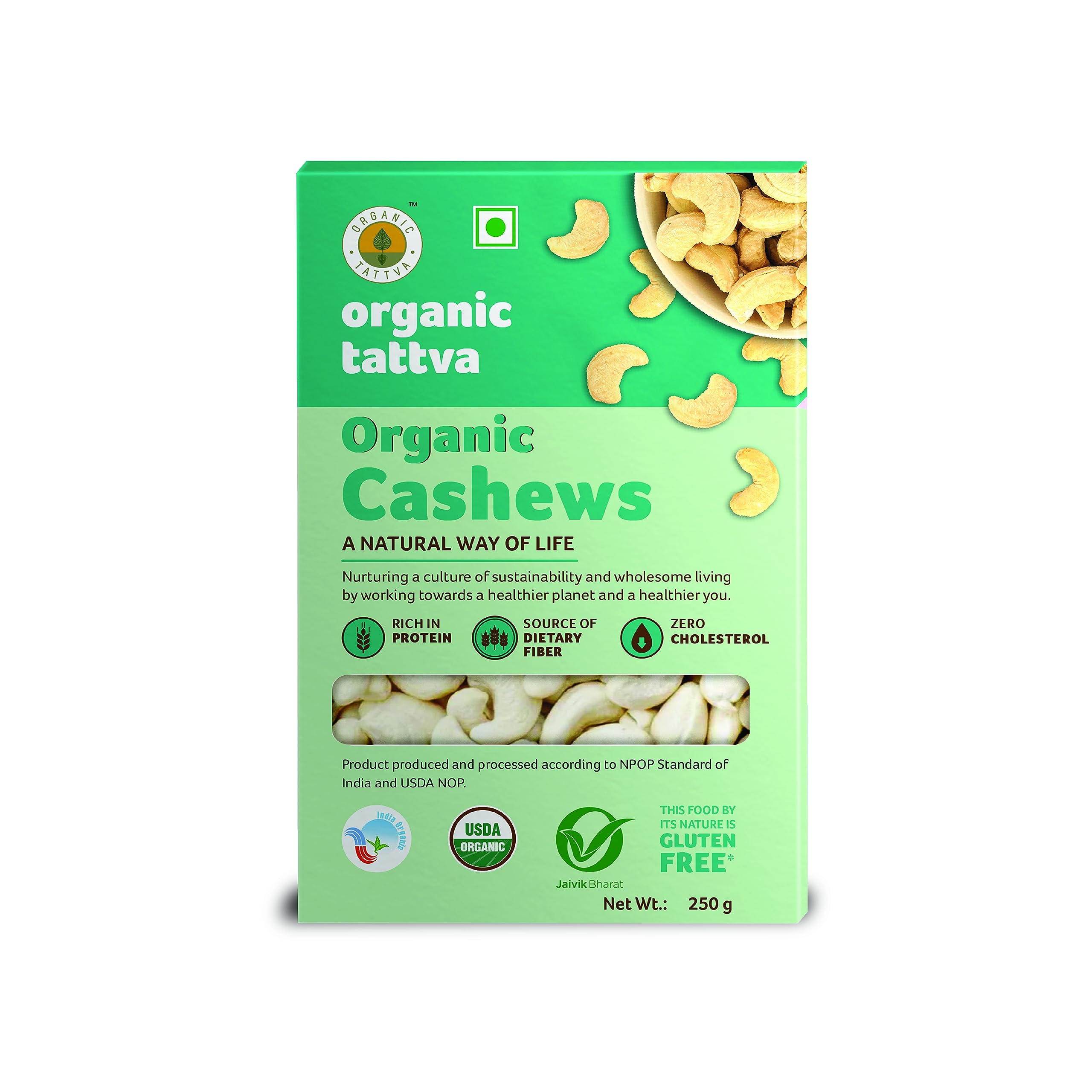 Organic Tattva, Organic Cashews(Kaju) 250g | Rich in Dietary Fiber and Protein | Source of Iron and Calcium | Full of Natural Oils | NO Cholesterol and NO Trans-Fat | Naturally Gluten Free (B0CGM7SDMC) Amazon Price History, Amazon Price Tracker
