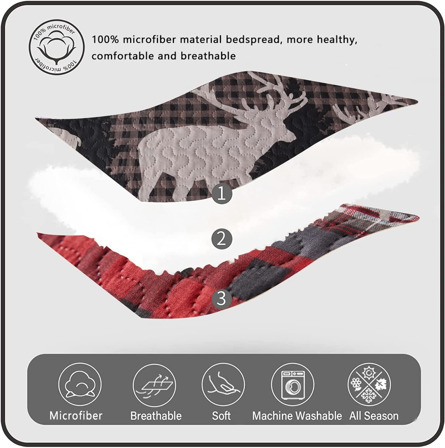 Moose Bear Rustic Quilt Set Queen/Full Size, Cabin Bedspread Bedding Set, Lodge Lightweight Breathable Coverlet Set for All Season, Red