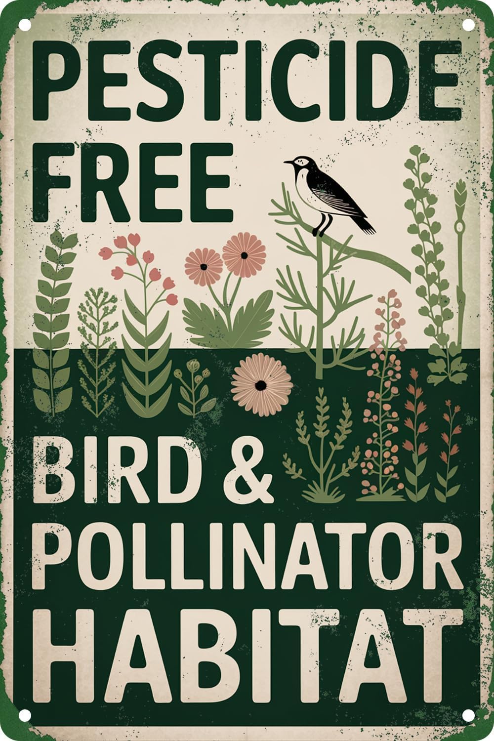 SMAZDFXX Pesticide Free Bird Pollinator Habitat Vintage Funny Metal Tin Sign For Outdoor Farm Garden Yard Art Decor Plaque Wall Art Poster 5.5"x8"
