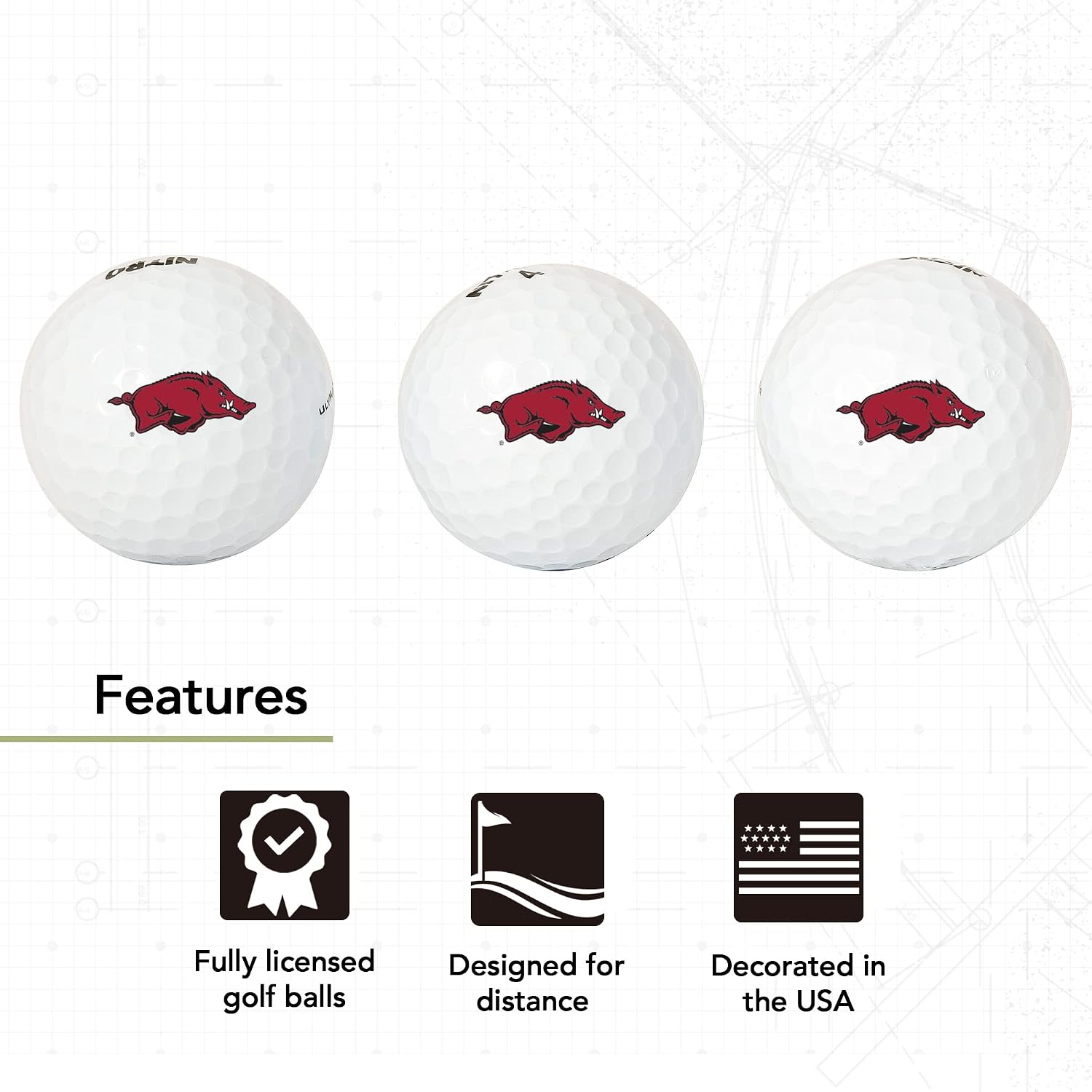 Desert Cactus University of Arkansas Fayetteville Golf Balls 3 Pack – UA FayetvilleRazorbacks Full Color Three – Officially Licensed Sport Team Accessory (Design B)