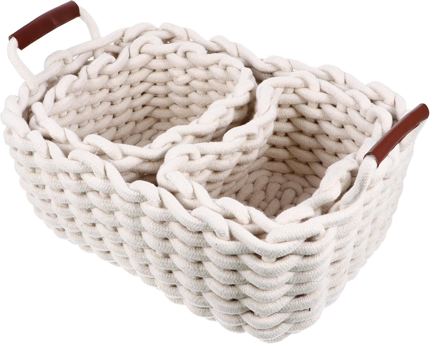 Toyvian 3pcs White Woven Storage Baskets with Thick Cotton Rope, Versatile Household Nesting Bins for Fruit, Snack, and Home Organization