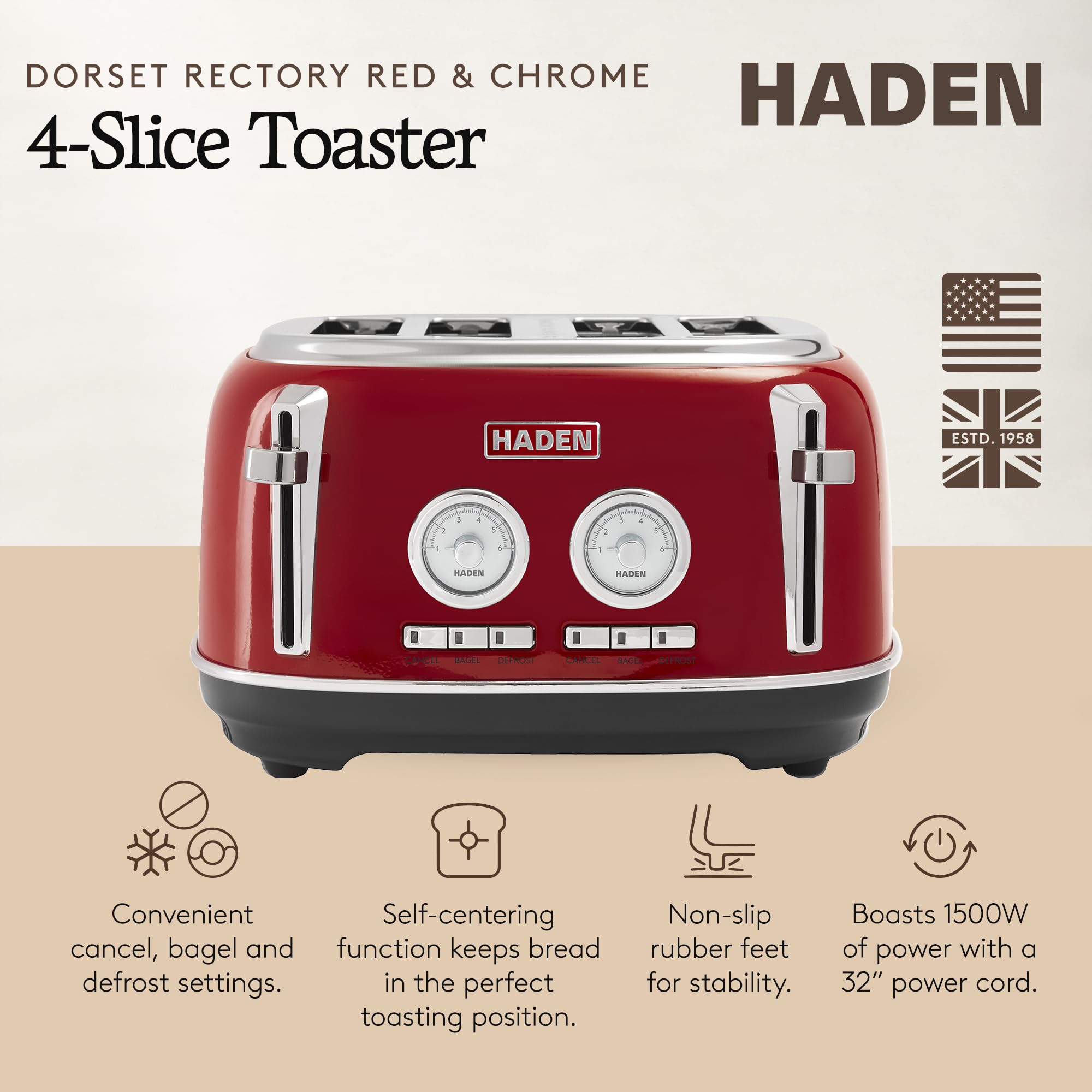Amazon.com: Haden Dorset 4 Slice Wide Slot Stainless Steel Toaster