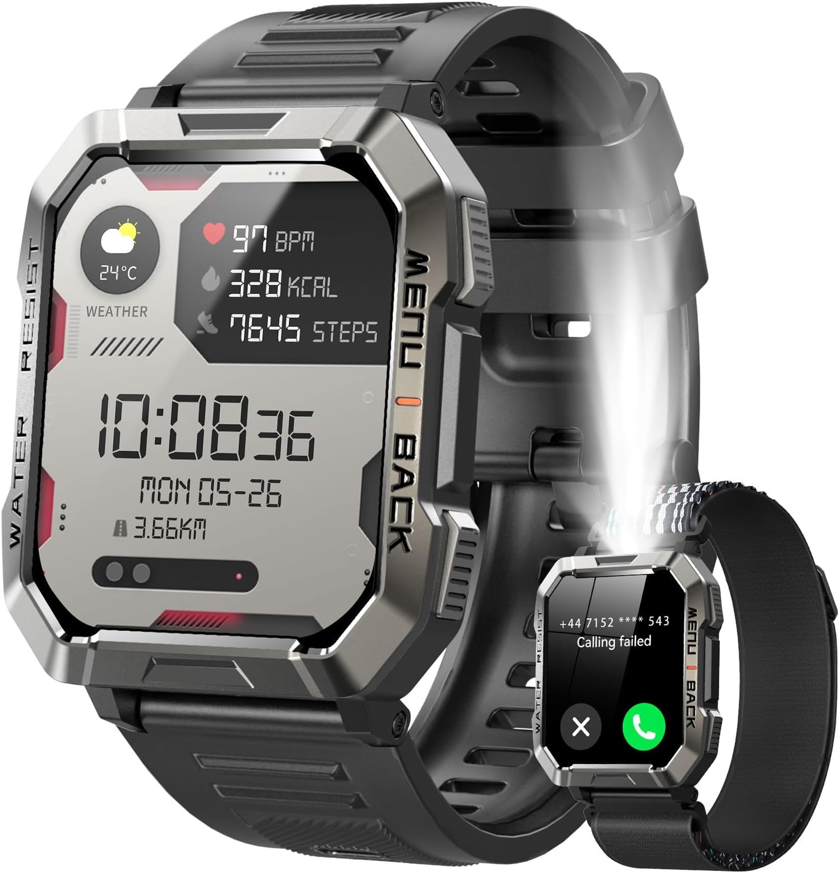 Military Smart Watch for Men(Answer/Make Call), 2.01"Fitness Tracker Watch with Compass/Flashlight/100 Days Battery/Heart Rate/SpO2/Sleep Monitor,Outdoor Sports Smartwatch，110+ Sports for Android IOS