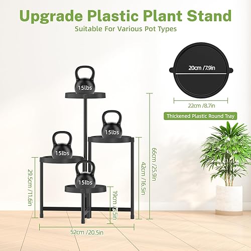 Miniatura 5 de iDavosic.ly Soporte plegable de 4 niveles para plantas para interiores y exteriores con bandeja de plástico, estante de esquina escalonada para