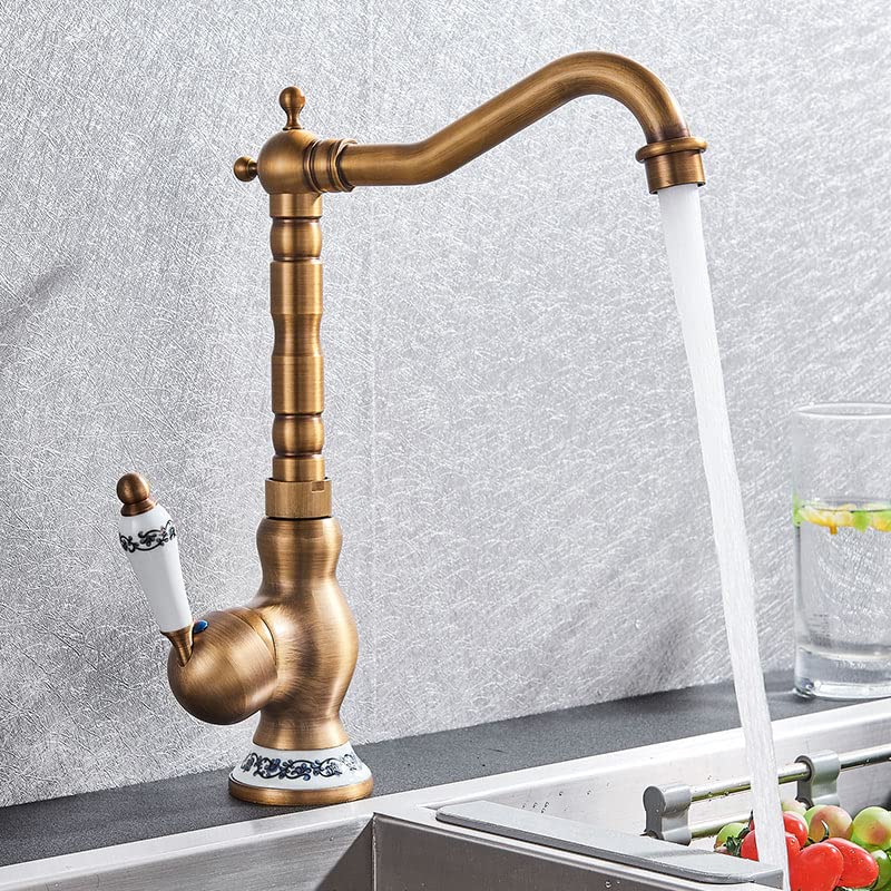 Robinet laiton antique haut mitigeur rétro en bronze pour cuisine de caractère