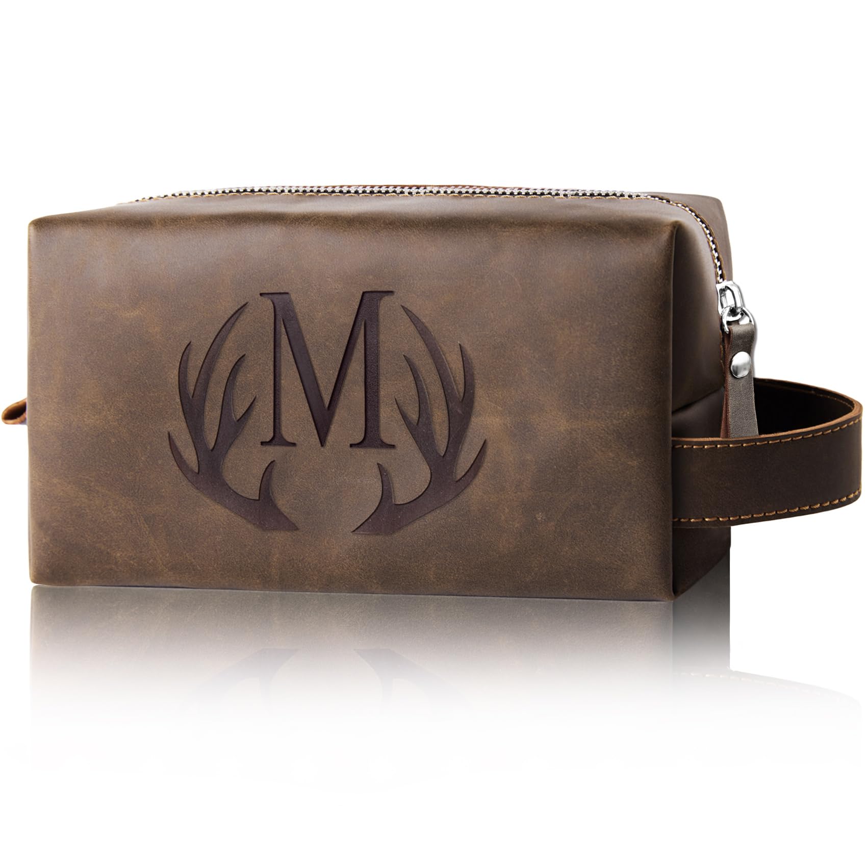 Mens Toiletry Bag Personalized Easter Fathers Day Birthday Gifts for Men Him Initial PU Leather Waterproof Shaving Bag for Toiletries Accessories Travel Essential for Dad Husband Boyfriend (M)