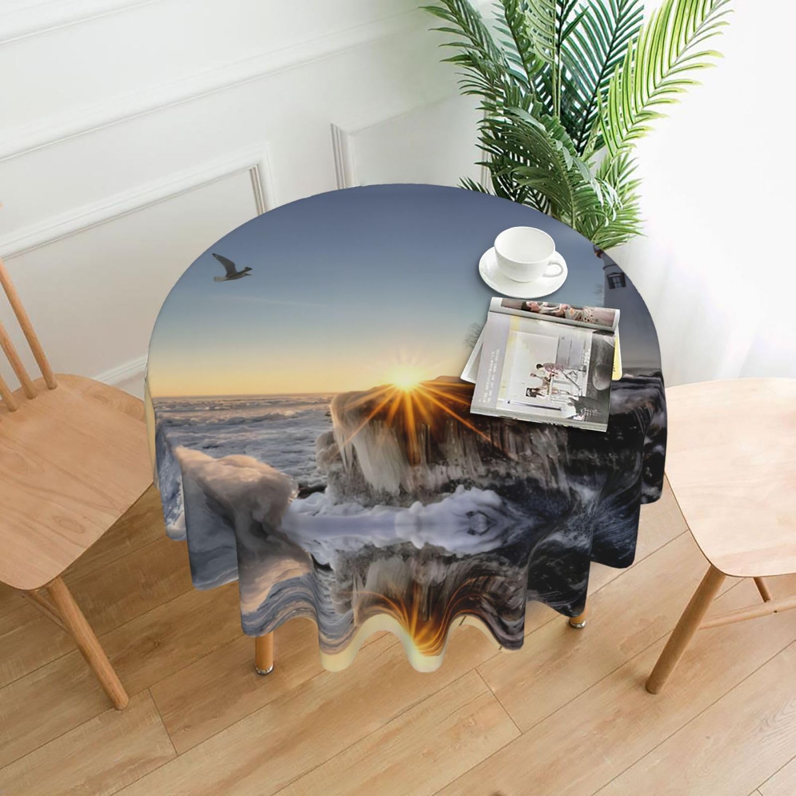 WHJSSF Lighthouse Rocks Seaside Prints Round Decorative Table Throw 60 Inch – Waterproof Table Cover for Dining, Coffee Tables, and Outdoor Events