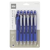 Office Depot Retractable Ballpoint Pens With Grip, Medium Point, 1.0 mm, Blue Barrel, Blue Ink, Pack Of 6