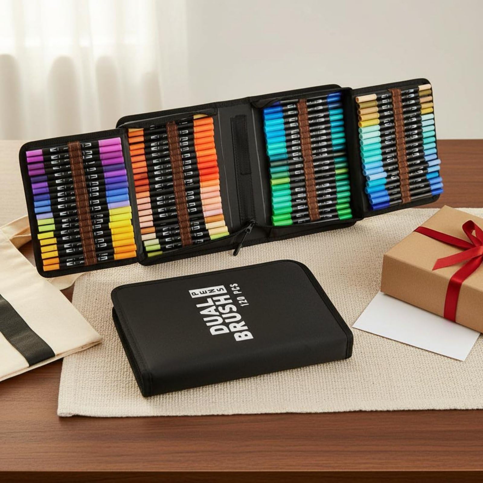 Qianly Penne a Doppia Punta Pennarelli Acquerello Marker per Disegno Colorazione Calligrafia con Inchiostro Lavabile a Base d'Acqua E Custodia Adatto per Scuola Attività Creative Viaggio Bambini