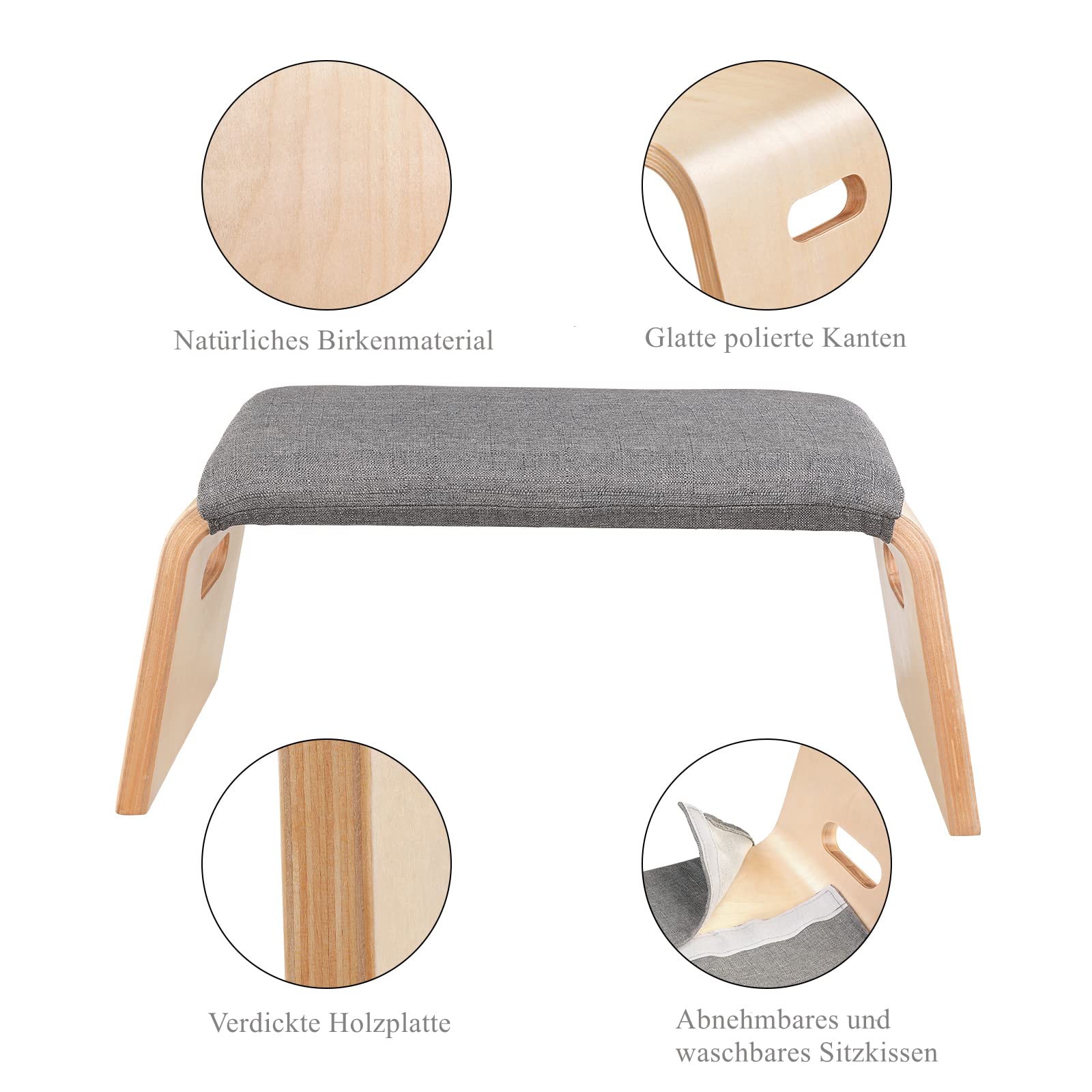 FirFurd Meditationsbank, 2er Set Yoga Bank, Meditationshocker mit abnehmbarem Kissen, Gebetshocker Kniesitz, aus Massivholz