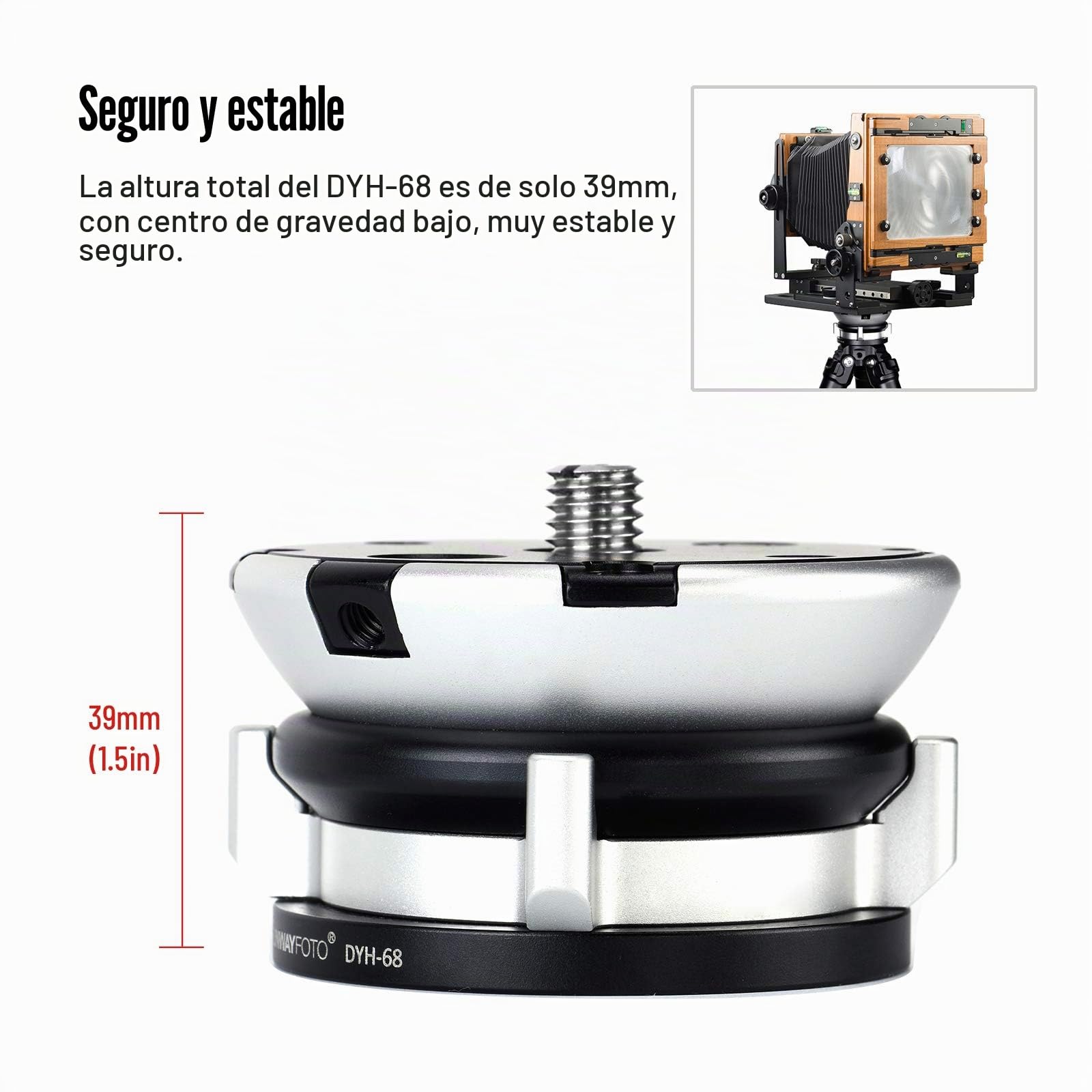 SUNWAYFOTO DYH-68 Cabezal de trípode con Base de nivelación, Capacidad de Carga de 22 Libras