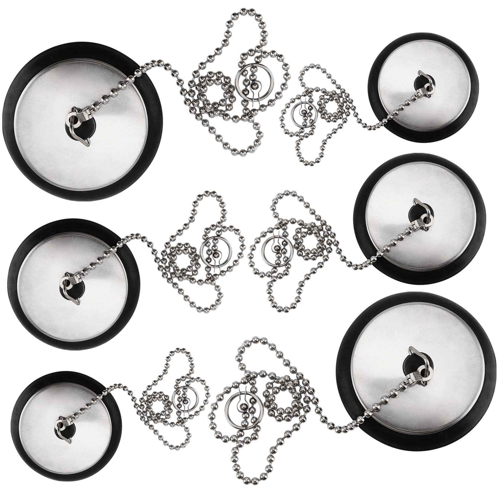 Set Di 6 Tappi Di Scarico In Gomma | Per Lavandino E Vasca | 6 Misure Diverse | Con Anello