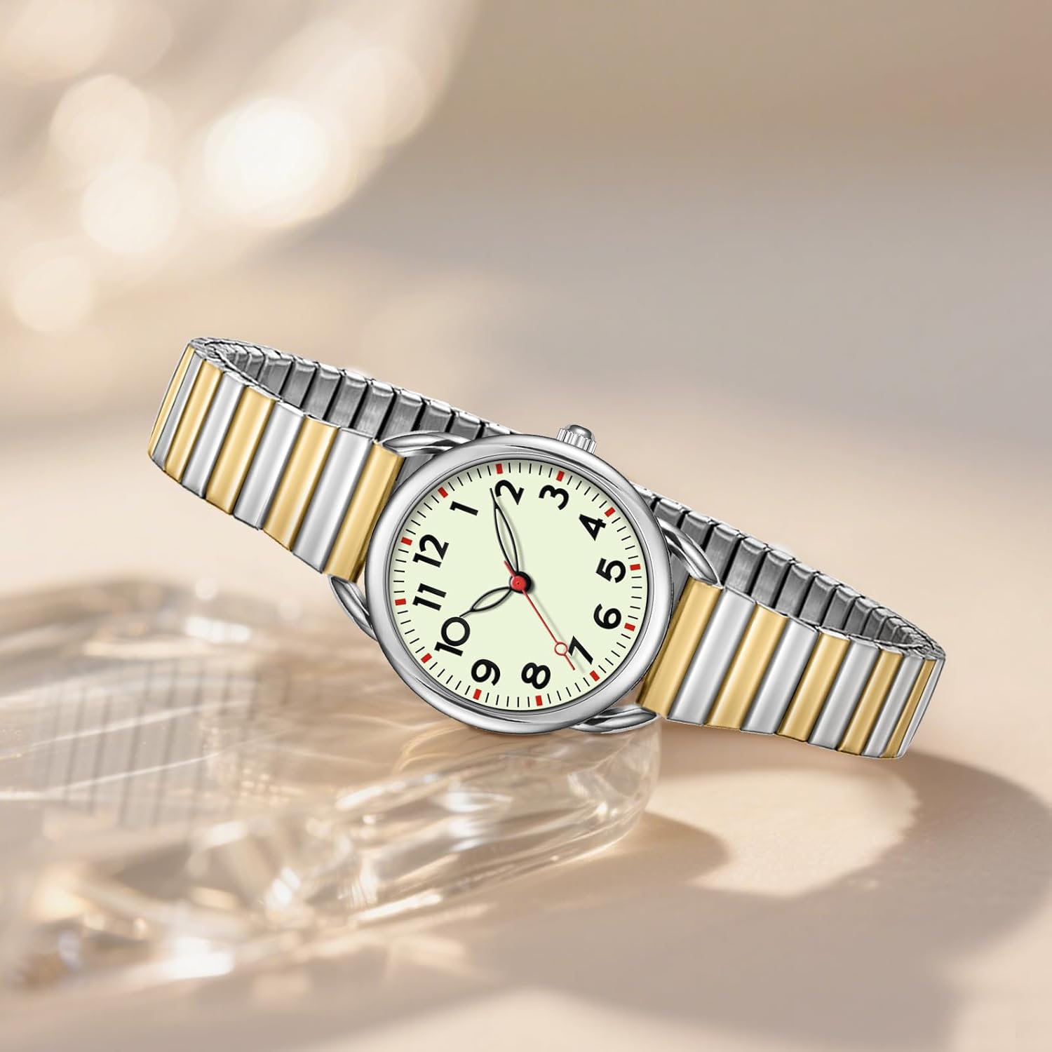 Asan Ge Women's Sliver Colour Waterproof Watch with Metal Strap, Large Easy-to-Read Dial Arabic Sliver Gold Silver Silver Gold image 8 of 9 B0F18SM6JX