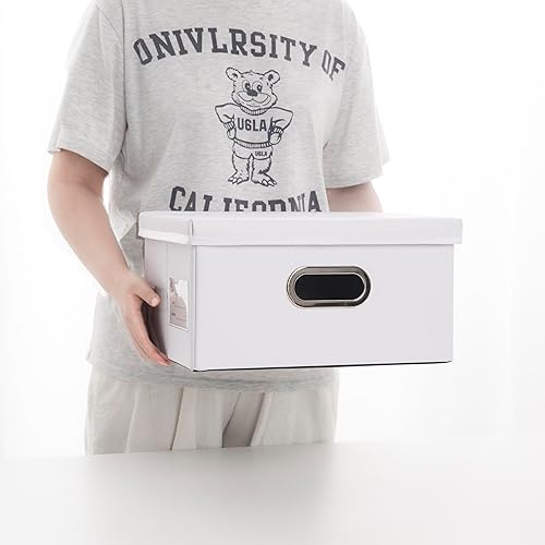 Miniatura 92 de PRANDOM Cajas de almacenamiento apilables grandes con tapas [paquete de 5] contenedores de almacenamiento plegables de tela de cuero, cestas