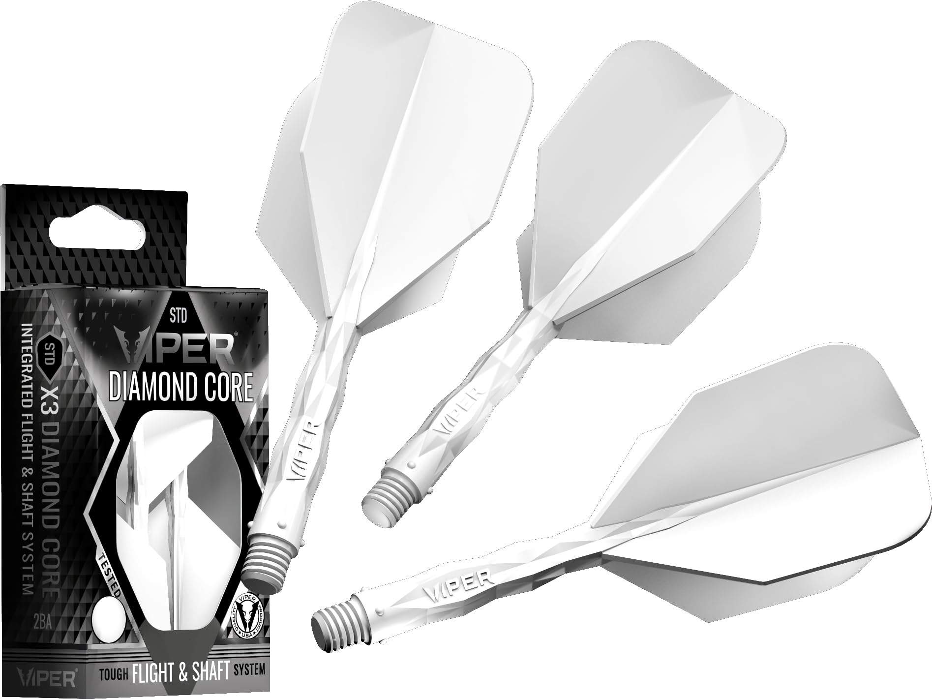 Viper Diamond Core Integrated Dart Flight & Shaft System - Precision Darting Accessory with Tough Polymers for Enhanced Performance, Set of 3, InBetween Shaft, Standard No6 Flight, White