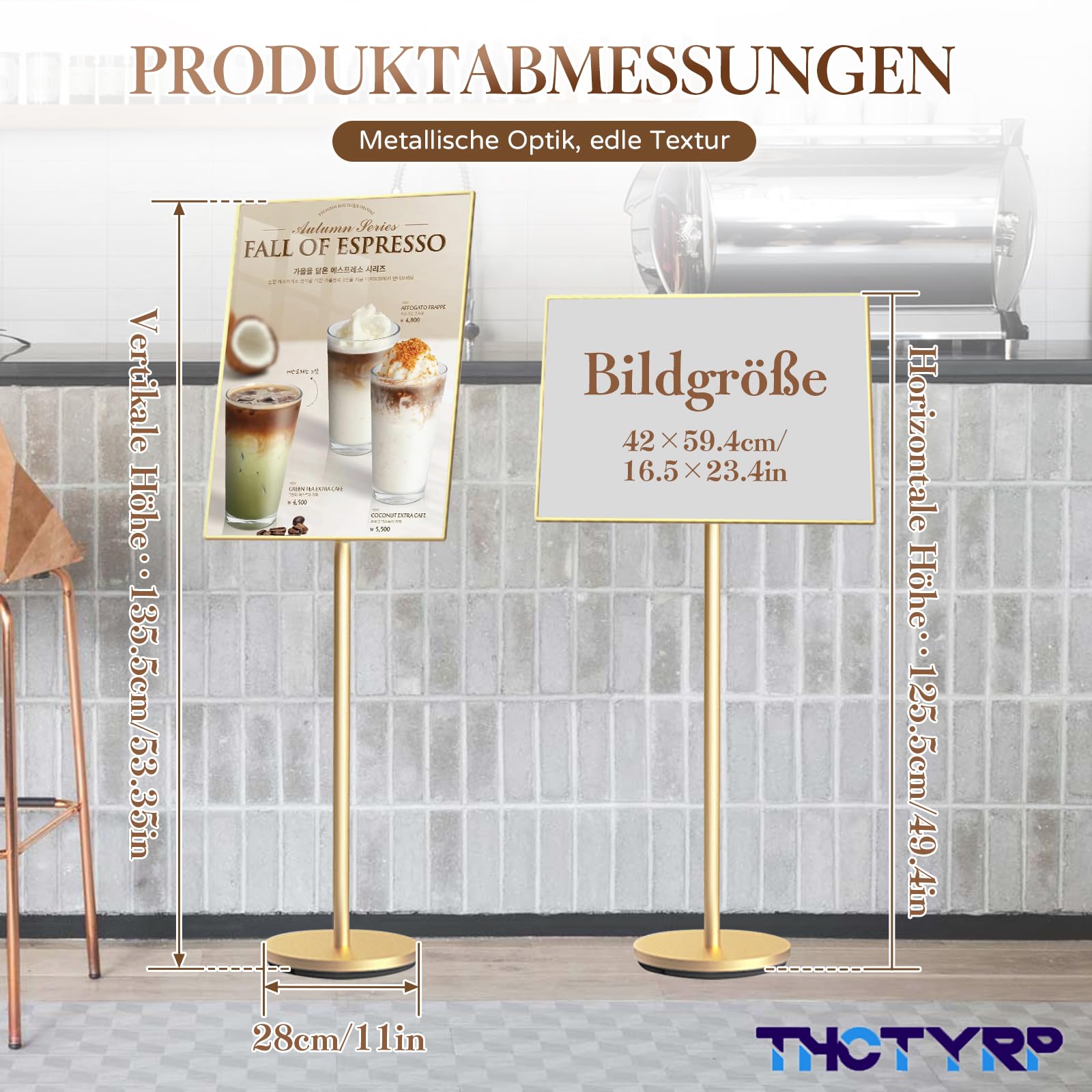 A2 Präsentationsständer, Höhenverstellbar Aluminium Gold | Vertikales Schild Nachrichtentafel Anschlagtafel, Verstellbarer Winkel, Stabiles A2-Nachrichtenschild