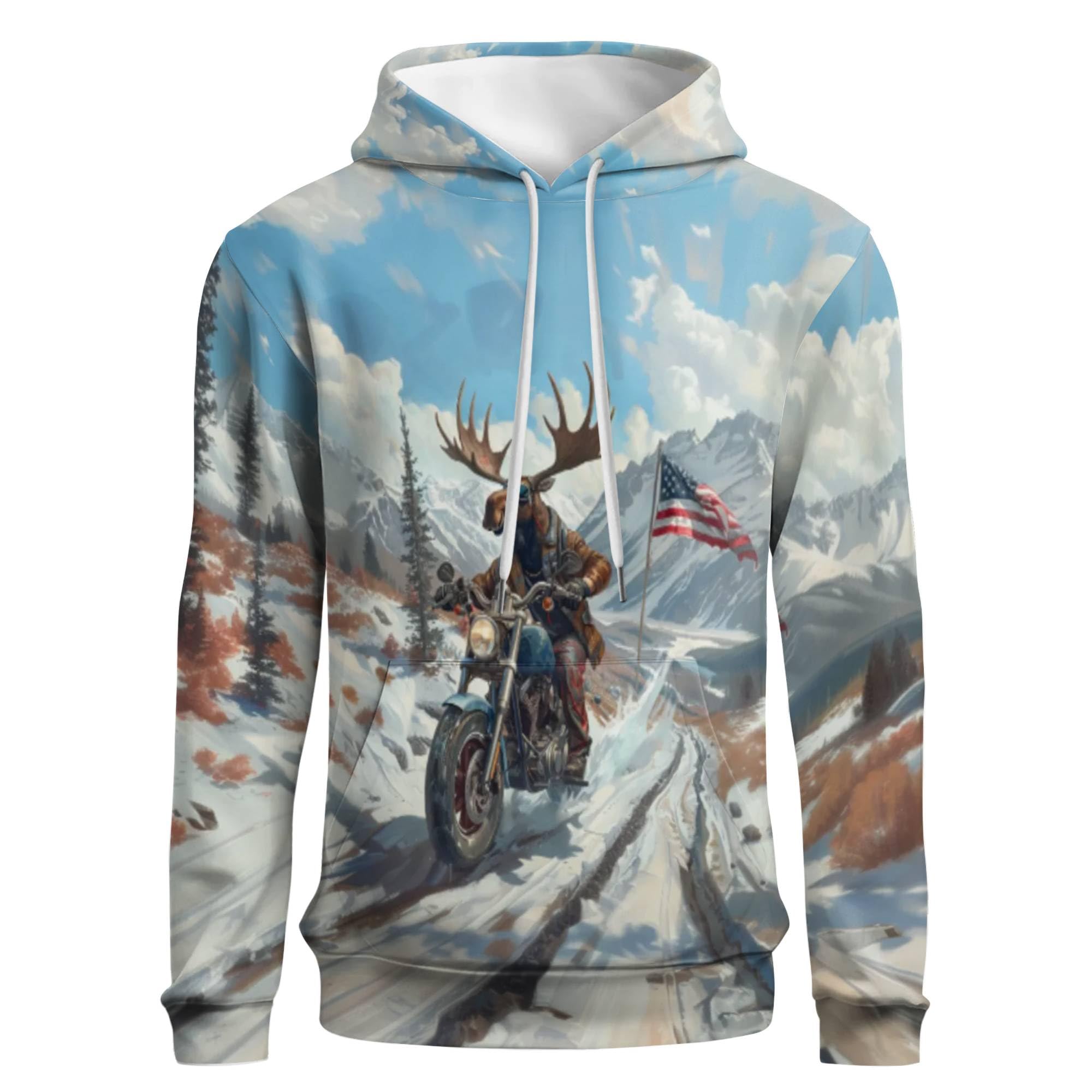 Felpa con Cappuccio Christmas Elk Motorcycle Maglia di Tuta per Sport