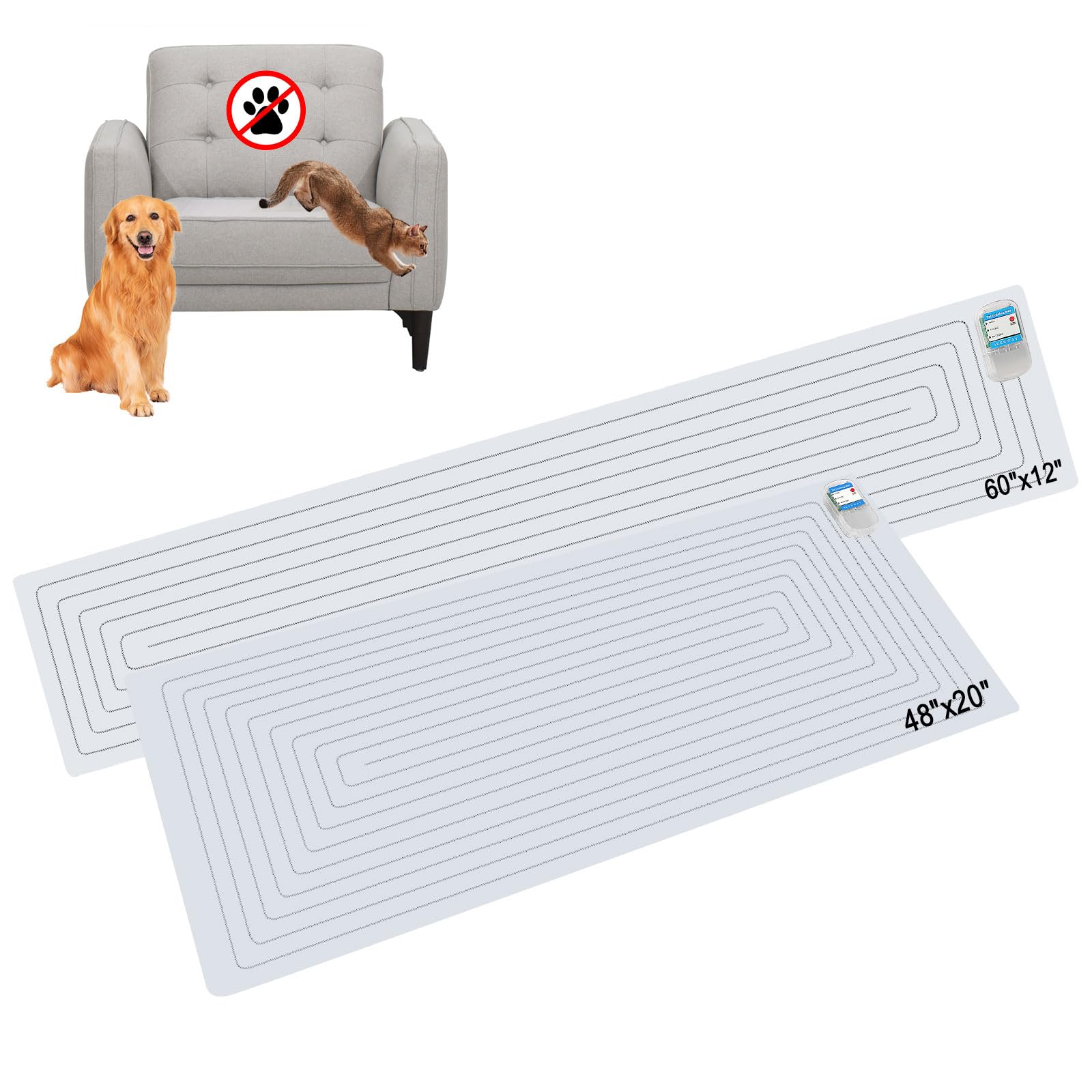 Haustier-Stoßmatte für Hunde und Katzen, Stoßdämpfung für Haustier-Training im Innenbereich, 3 Straßen, 2 Stück verschiedene Größen (152.4x30.5 cm + 12 cm 1.9 cm 51 cm)