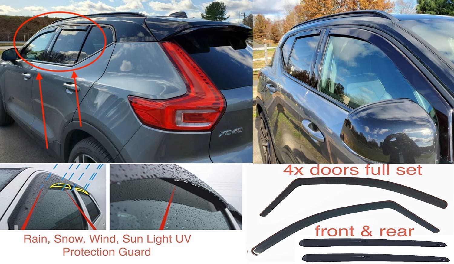 4 deflectores de aire para Volvo XC40 2017 2018 2019 2020 2021 2022 2023 2024