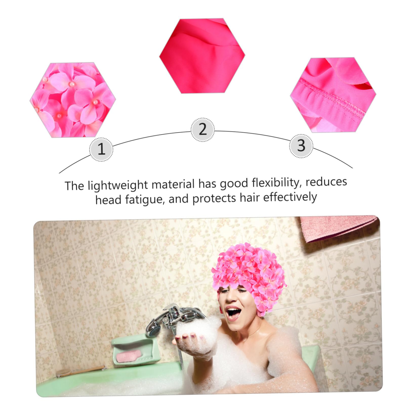 BESPORTBLE 10 Pièces Bonnet De Bain Fleur Fait Main Bonnet De Bain Hawaïen Fleuri Rétro Design r d Chapeau De r De Natation Femmes Tissu en Nylon Rose