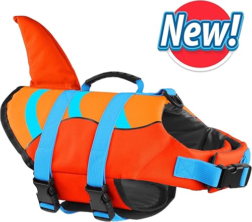 Miniatura 38 de Chaleco salvavidas de tiburón para perro, chaleco salvavidas ajustable para nadar con asa de rescate