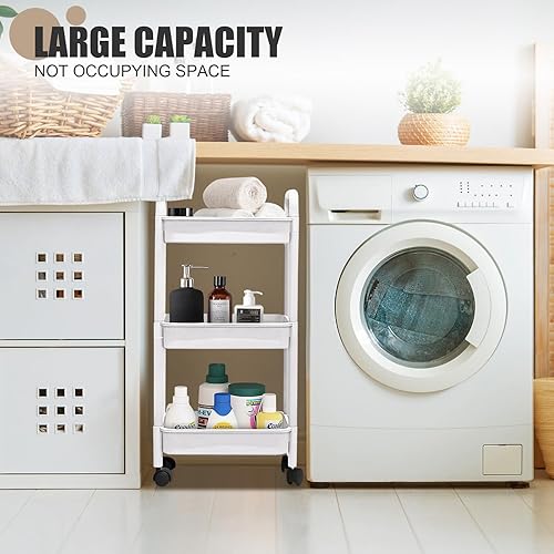 Miniatura 6 de Carrito rodante de 3 niveles con asa, organizador de almacenamiento multifuncional, carritos rodantes con ruedas para baño, oficina, sala de estar