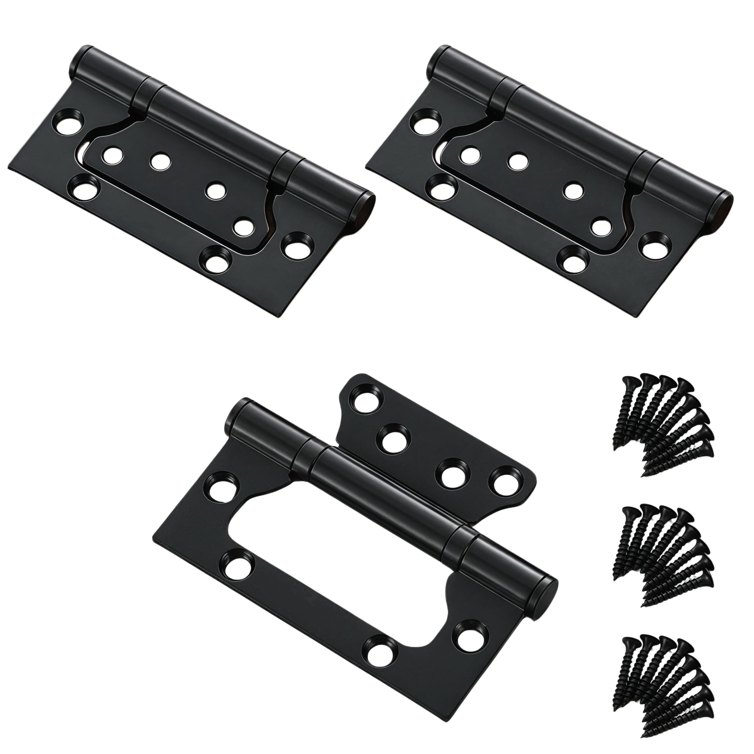 Vbnexyr Black Hinges 3 Pack Stainless Steel 360 Degree Rotating Mother And Child Hinges No Slotting Required For Wooden Doors With Screws 5.25 Inches